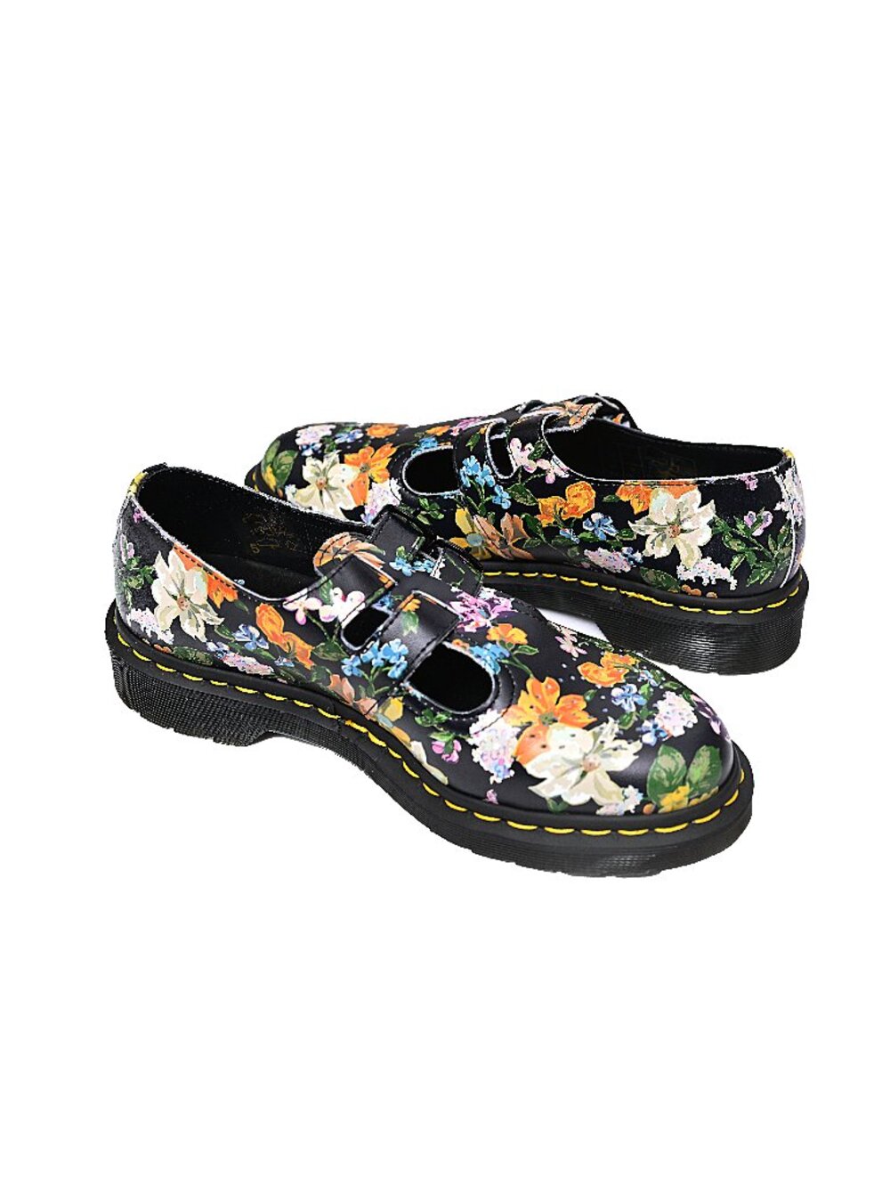 DR MARTENS- "Docs" Black Darcy Floral Backhand EU39 US 8 Mary Janes Circa-90s - Picture 11 of 11